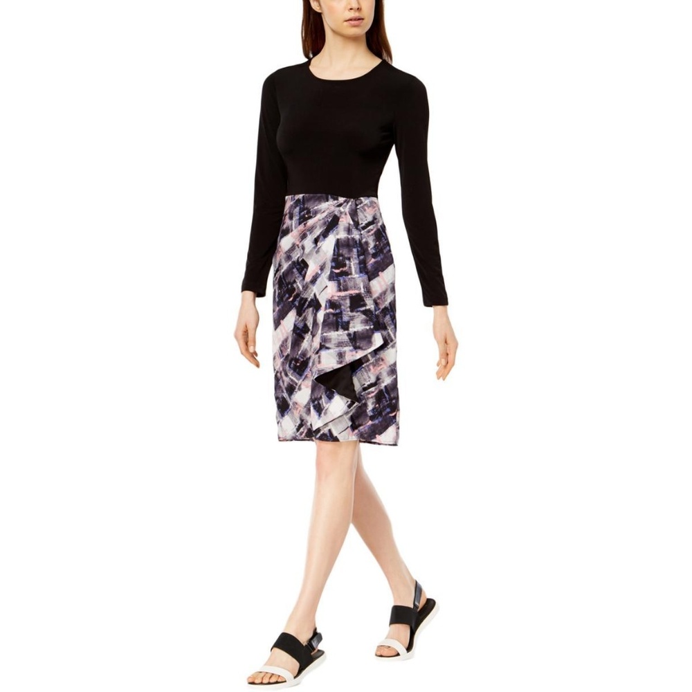 DKNY Womens NEW Printed Skirt Faux Wrap Work Dress